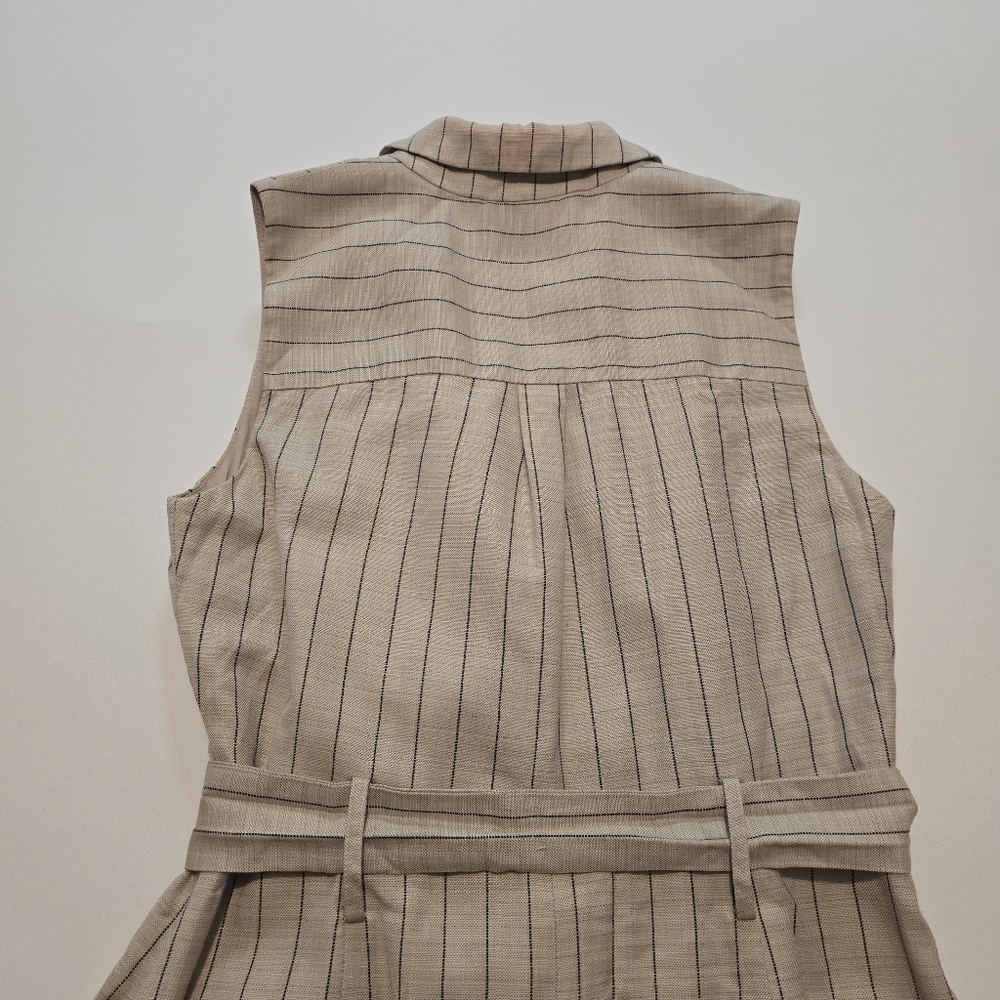 Reiss Andie Neutral Striped Linen Casual Dress Sleeveless V-neck Size 6 - Picture 11 of 14